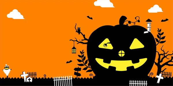 Motivo Halloween Calabaza Casa Bandera Ilustración Sin Texto — Vector de stock