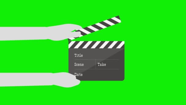 Clapperboard Action Animation Green Background Chroma Key Use — Stock Video