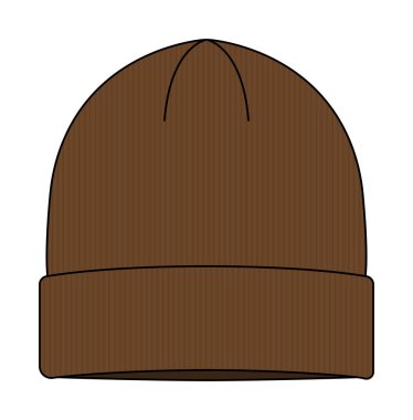 Beanie şapka (örgü başlığı) şablon vektör illüstrasyonu (124; kahverengi