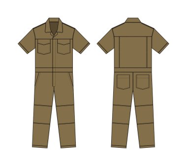 Kısa kollu iş tulumları (Jumpsuit, Boilersuit) şablon vektör illüstrasyonu- 124; Kahverengi