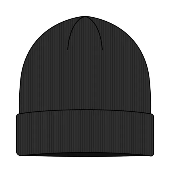 Beanie Καπέλο Πλεκτό Καπάκι Πρότυπο Διανυσματική Απεικόνιση Μαύρο — Διανυσματικό Αρχείο