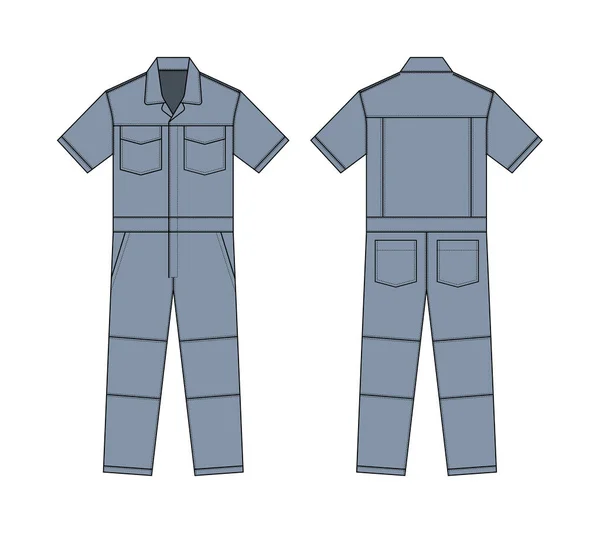 Short Sleeves Working Overalls Jumpsuit Boilersuit Template Vector Illustration Gray — 스톡 벡터