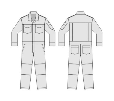 Çalışan uzun kollu tulumlar (Tulum, Boilersuit) vektör illüstrasyonunun şablonu the 124; beyaz