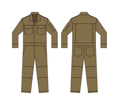 Uzun kollu iş tulumları (Jumpsuit, Boilersuit) şablon vektör illüstrasyonu- 124; kahverengi