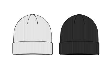 Beanie şapka (örgü başlığı) şablon vektör illüstrasyon seti 