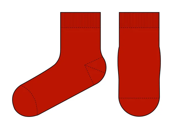 Κάλτσες Πρότυπο Διανυσματική Απεικόνιση Εμπρόσθια Πλευρική Προβολή Κόκκινο — Διανυσματικό Αρχείο