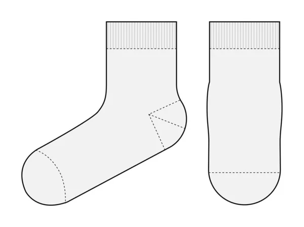 Sokken Sjabloon Vector Illustratie Front Side View Wit — Stockvector
