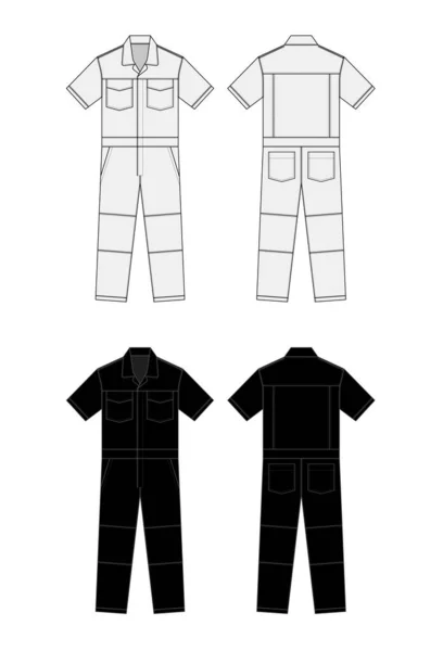 Korta Ärmar Som Arbetar Overaller Jumpsuit Boilersuit Mall Vektor Illustration — Stock vektor