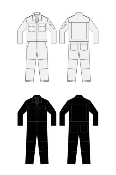 Långa Ärmar Som Arbetar Overaller Jumpsuit Boilersuit Mall Vektor Illustration — Stock vektor