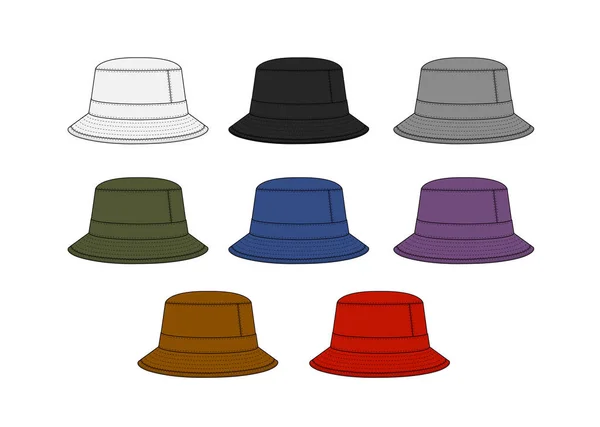 Set Illustrazione Vettoriale Modello Cappello Secchio — Vettoriale Stock