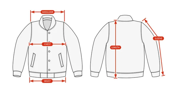 Clothing Size Chart Vector Illustration Varsity Jacket — Stock Vector