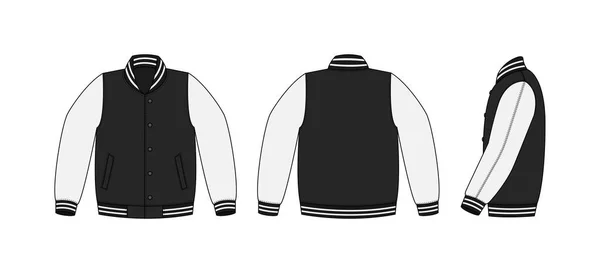 Modèle Veste Varsity Veste Baseball Illustration Devant Dos Côté — Image vectorielle