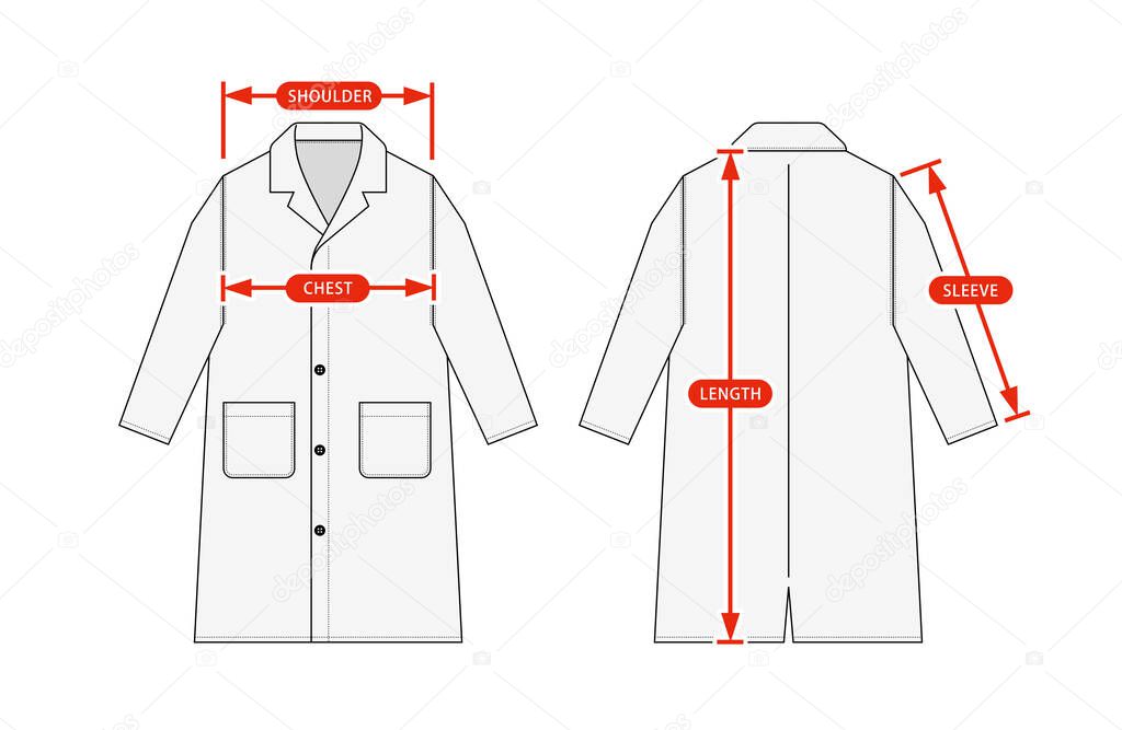 Clothing size chart vector illustration ( Long coat, Trench coat)