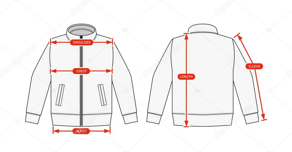 Clothing size chart vector illustration (Varsity jacket, Jursey )