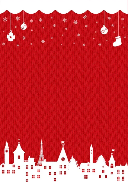 メリークリスマスポストカードイラスト ニット柄 Text — ストックベクタ