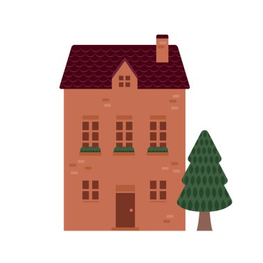 cartoon building / house flat design illustration (front view)	