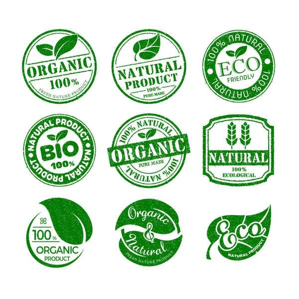 Organic Healthy Natural Eco Product Stamp Label Illustration Set — Stock Vector