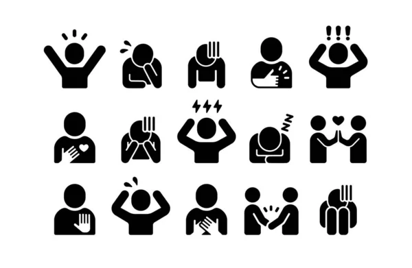 Silhouette Person Vector Icon Illustration Set Emotion Gesture Etc — Stock Vector
