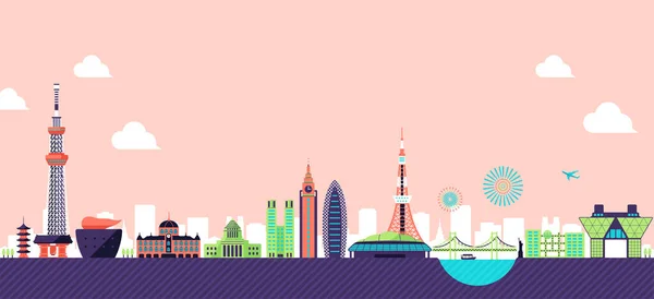Flache Vektorillustration Der Skyline Von Tokio Wahrzeichen Von Tokio — Stockvektor