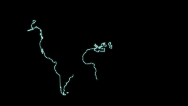 Animación Del Mapa Del Mundo Dibujada Con Líneas Neón Jalá — Vídeo de stock