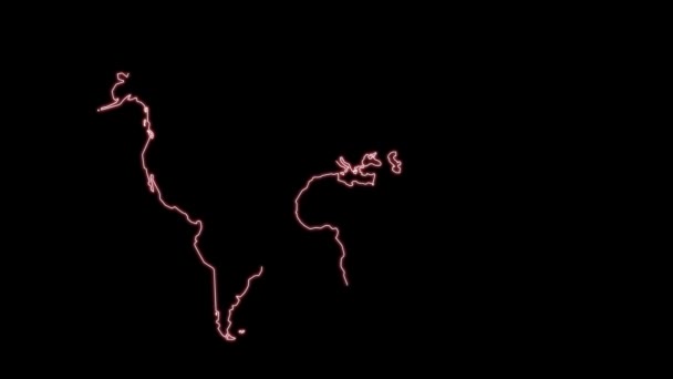 Animación Del Mapa Del Mundo Dibujada Con Líneas Neón Jalá — Vídeos de Stock