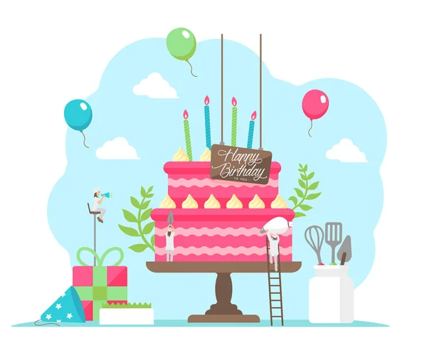Happy Birthday Birthday Cake Motif Vector Illustration — Stock Vector