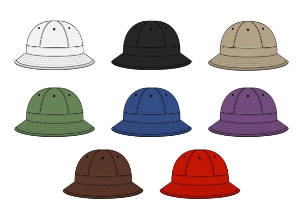 Bucket Hat Metro Hat Template Vector Illustration Set — Stock Vector