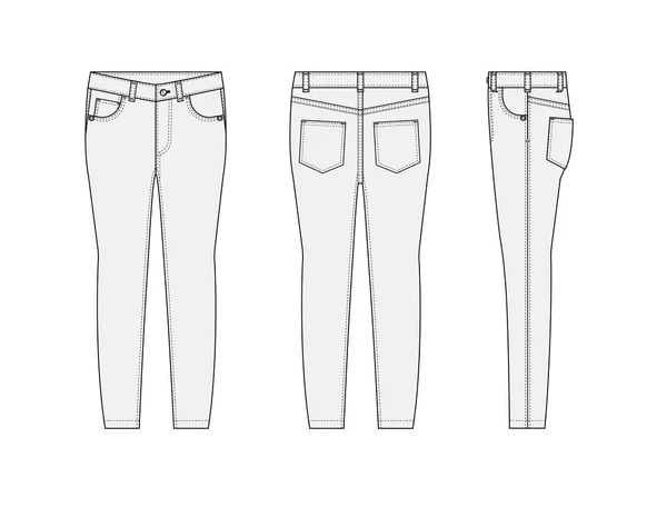 Skinny Pantalones Vaqueros Vector Plantilla Ilustración Jalá Blanco — Vector de stock