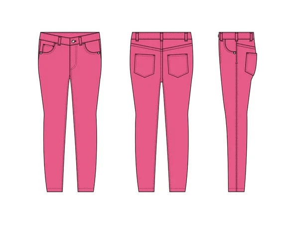 Skinny Pantalones Vaqueros Vector Plantilla Ilustración Jalá Rosa — Vector de stock