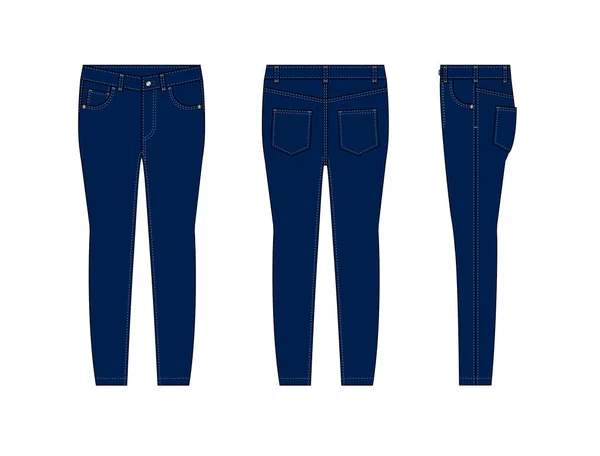 Skinny Jeans Pants Vector Template Illustration Blue — 스톡 벡터