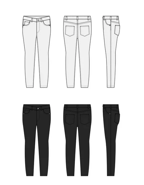 Skinny Jeans Pantalones Vector Plantilla Ilustración Conjunto — Archivo Imágenes Vectoriales