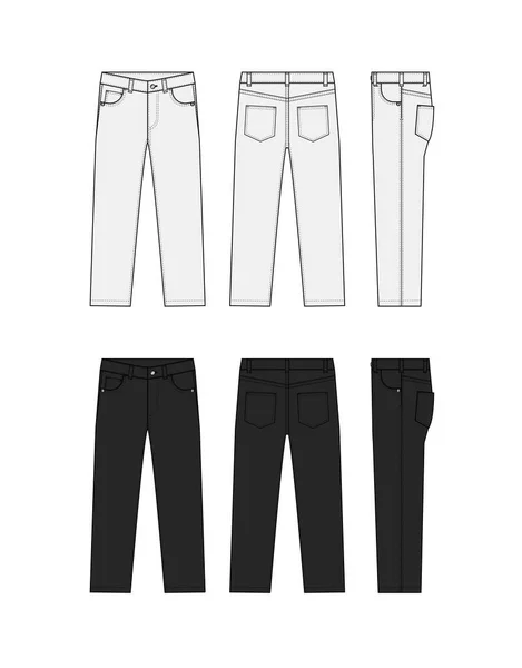 Straight Jeans Calças Vetor Modelo Ilustração Conjunto —  Vetores de Stock