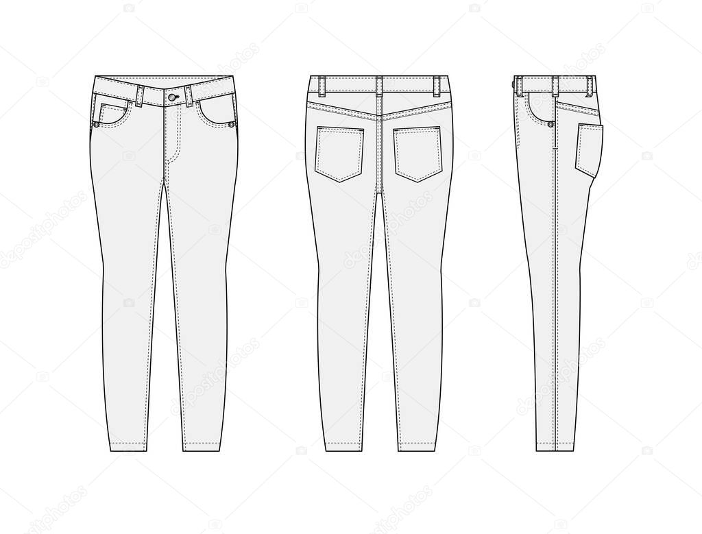 Skinny jeans pants vector template illustration | white