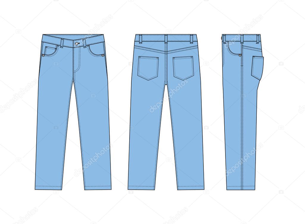 Straight jeans pants vector template illustration | blue