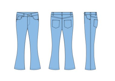 Bootcut jeans pants vector template illustration | blue clipart