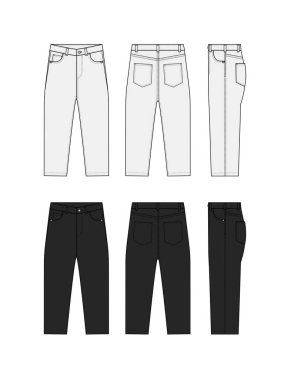 Gevşek kot pantolon vektör şablon çizim seti
