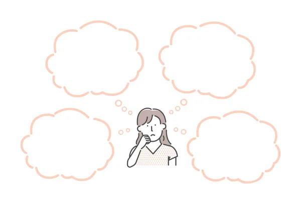 Vector Illustration Thinking Woman Speech Bubbles — Stock Vector