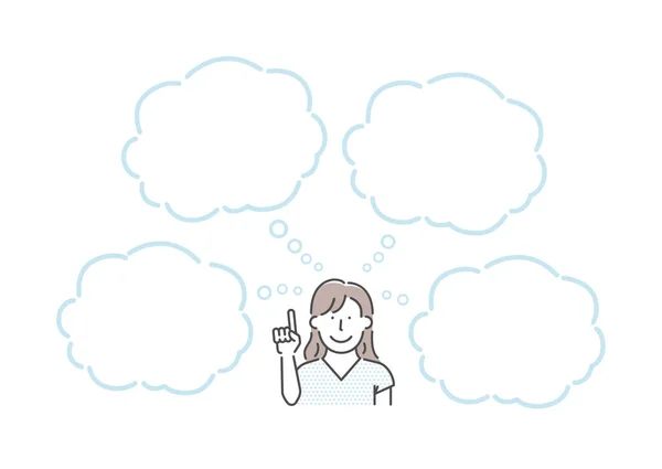 Vector Illustration Thinking Woman Speech Bubbles — Vetor de Stock