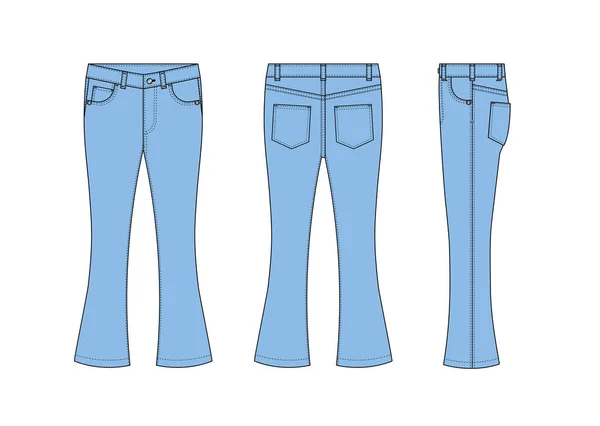 Bootcut Jeans Hose Vektor Vorlage Illustration Blau — Stockvektor