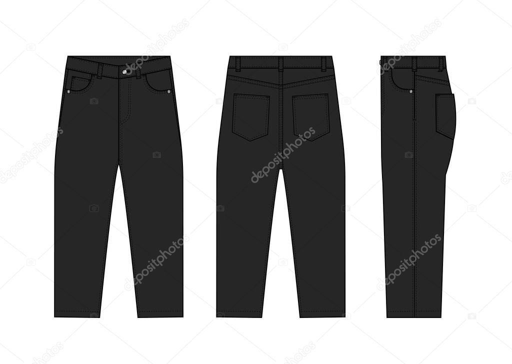 Loose jeans pants vector template illustration | black