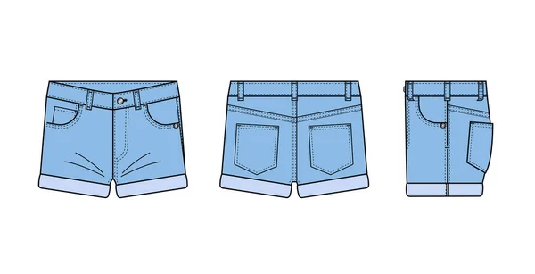 Denim Pantaloni Corti Modello Vettoriale Illustrazione — Vettoriale Stock