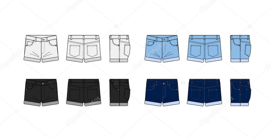Denim short pants vector template illustration set