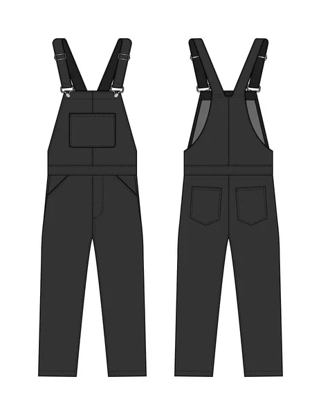 Denim Overall Jumpsuit Vector Template Illustration — Image vectorielle