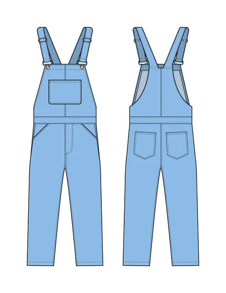 Denim Overall Jumpsuit Vector Template Illustration — Image vectorielle