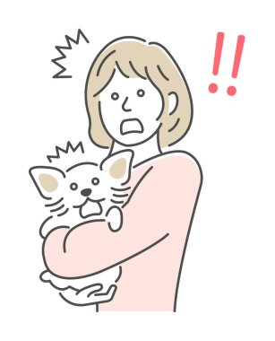 124 numaralı köpeği tutan bir kadın tasviri. Şaşırmış, şok olmuş.