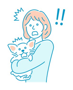 124 numaralı köpeği tutan bir kadın tasviri. Şaşırmış, şok olmuş.