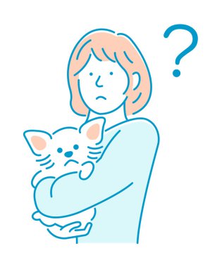 124 numaralı köpeği tutan bir kadın tasviri. Düşünüyor, soru soruyor.