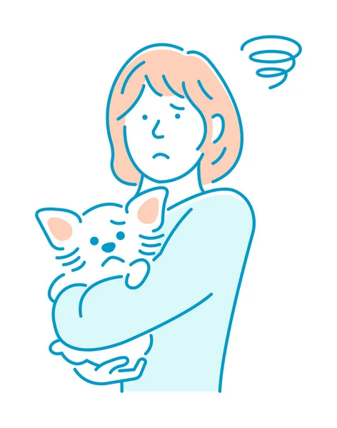 Ilustración Una Mujer Sosteniendo Perro Conjunto Variación Expresión Emocional — Vector de stock