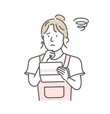 Banka defterine bakan ve para için endişelenen genç bir kadının vektör çizimi (enflasyon )