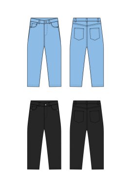 Gevşek kot pantolon vektör şablon çizim seti